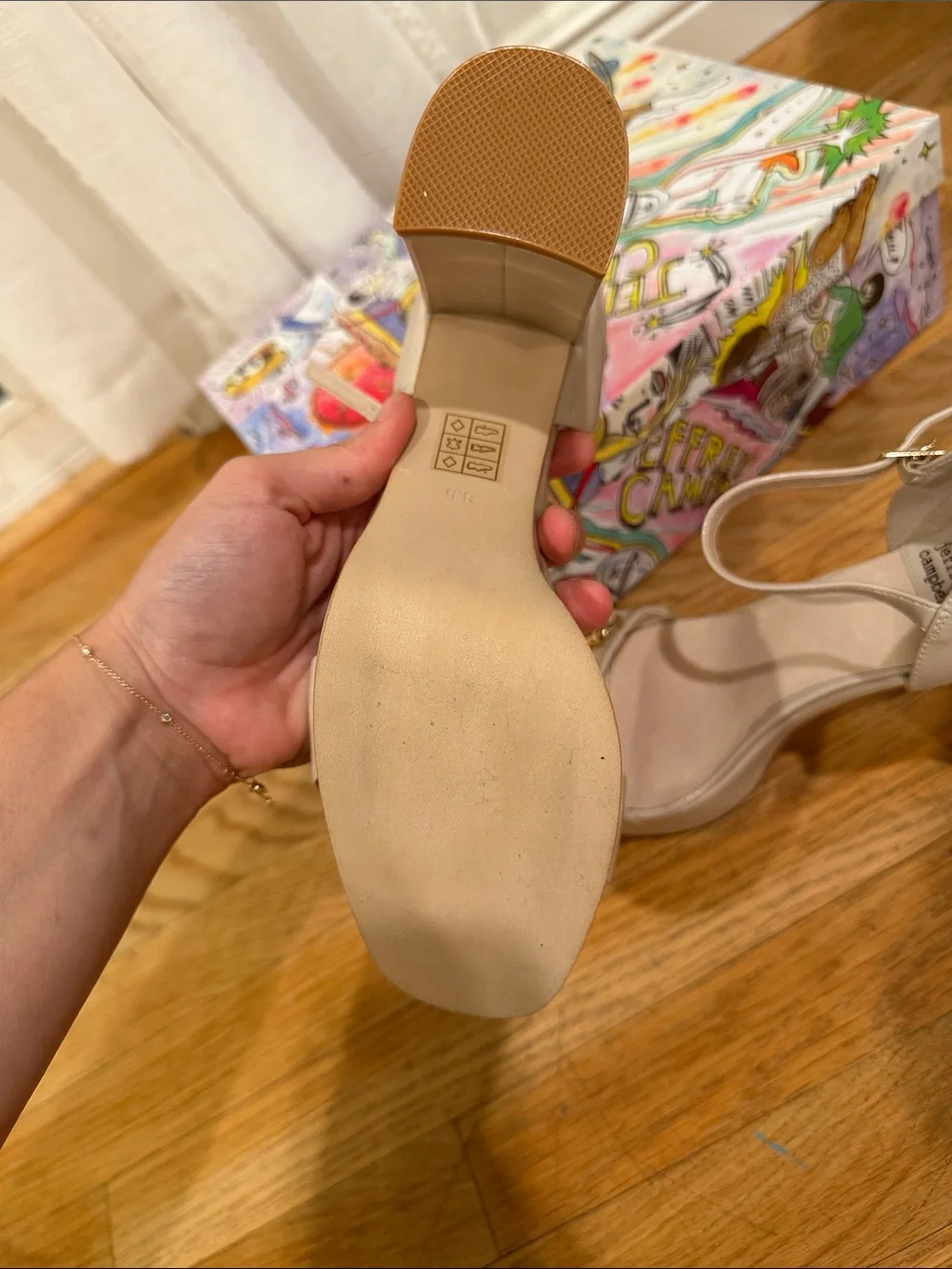 Like New in Box Jeffrey Campbell Clever Cream Platform Sandal Ice Patent Gold